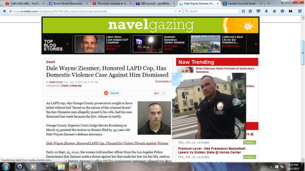 Dale Wayne Ziesmer LAPD Officer Domestic Violence Charge Newspaper